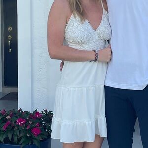 White Lace Dress with Ruffle Hem